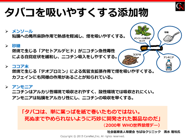 タバコを吸いやすくさせる添加物のイメージ