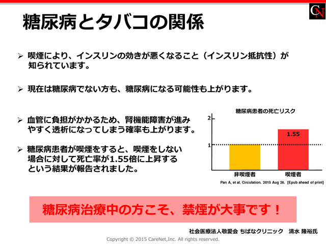 糖尿病治療中こそ禁煙が大事！のイメージ