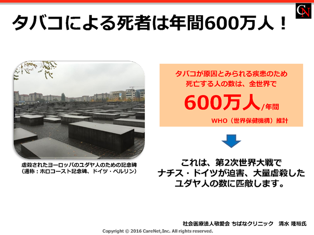 タバコによる死者は年間600万人のイメージ