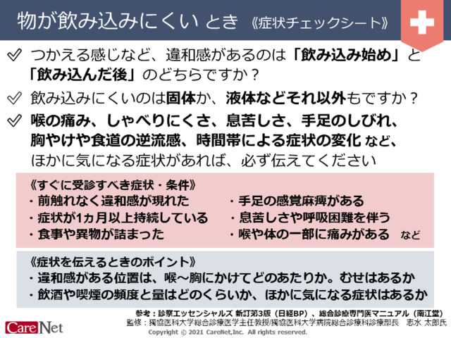 物が飲み込みにくいときの症状チェックのイメージ