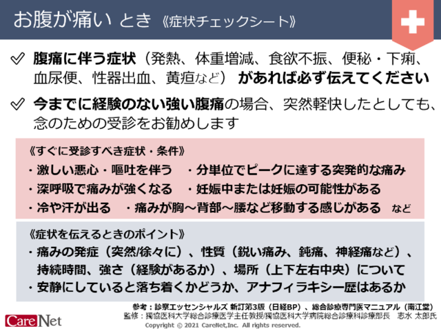 お腹が痛いときの症状チェックのイメージ