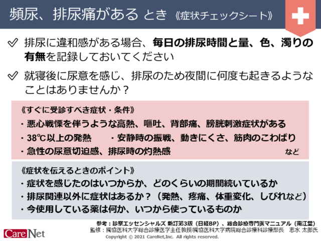 頻尿、排尿痛があるときの症状チェックのイメージ