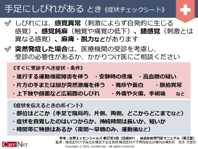 手足がしびれるときの症状チェックのイメージ