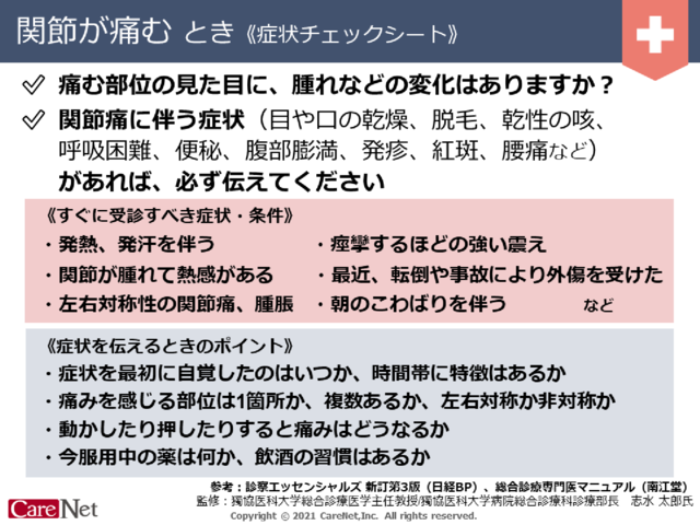 関節が痛むときの症状チェックのイメージ