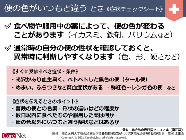 便の色がいつもと違うときの症状チェックのイメージ