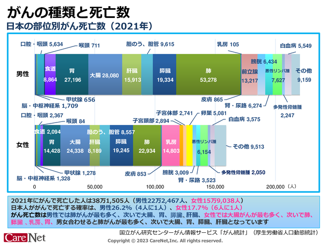 日本の部位別がん死亡数のイメージ