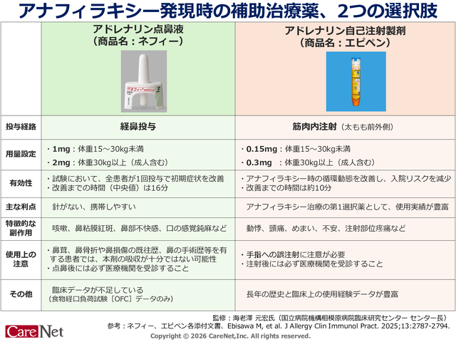 アナフィラキシー補助治療薬、2つの選択肢のイメージ