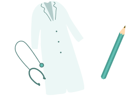 白衣、聴診器、文房具のイラスト